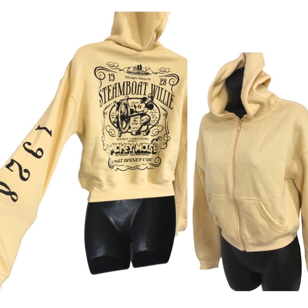 Disney’s 100th Mickey Mouse yellow 1928 steamboat willie hoodie size XS new